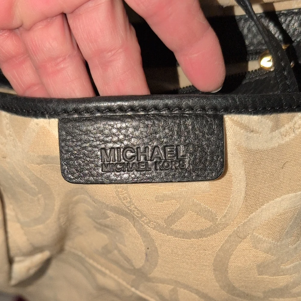 Michael Kors Black Leather Satchel with Gold Accents